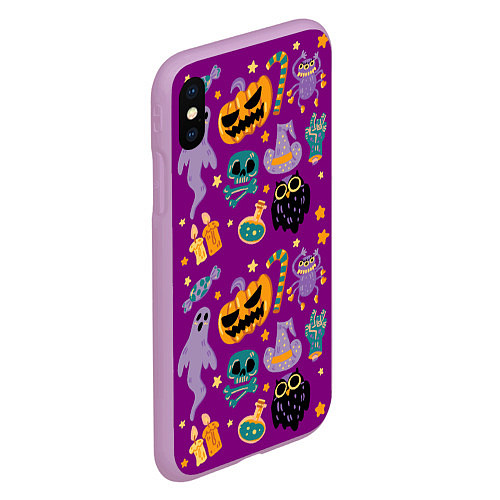 Чехол iPhone XS Max матовый Happy Halloween - holiday pattern / 3D-Сиреневый – фото 2