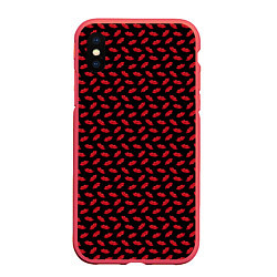 Чехол iPhone XS Max матовый Жаркие поцелуи, алые губы, цвет: 3D-красный
