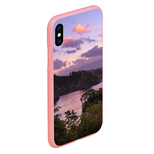 Чехол iPhone XS Max матовый Пейзаж вечерней реки и леса / 3D-Баблгам – фото 2