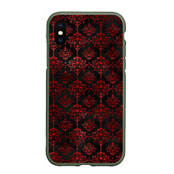 Чехол iPhone XS Max матовый Красные классические узоры на черном фоне