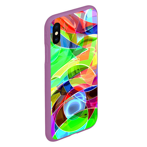 Чехол iPhone XS Max матовый Цветная геометрическая композиция - лето / 3D-Фиолетовый – фото 2