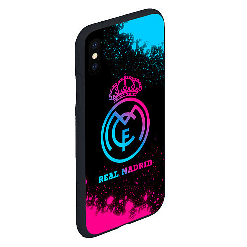 Чехол iPhone XS Max матовый Real Madrid - neon gradient / 3D-Черный – фото 2