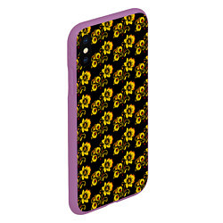 Чехол iPhone XS Max матовый Хохломская роспись цветы на чёрном фоне, цвет: 3D-фиолетовый — фото 2