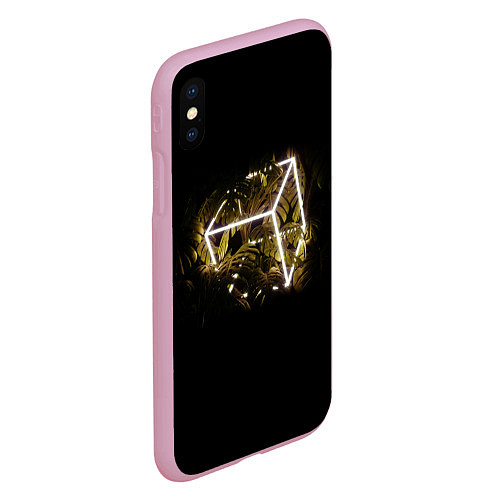 Чехол iPhone XS Max матовый Неоновый куб среди растений / 3D-Розовый – фото 2