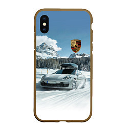 Чехол iPhone XS Max матовый Porsche on a mountain winter road