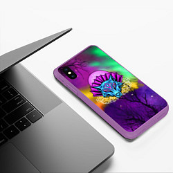 Чехол iPhone XS Max матовый Маска волка с веером, цвет: 3D-фиолетовый — фото 2