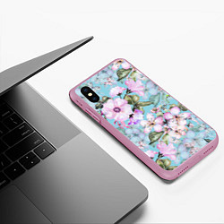 Чехол iPhone XS Max матовый Яблоня в цвету акварель, цвет: 3D-розовый — фото 2