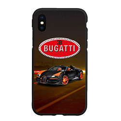 Чехол iPhone XS Max матовый Bugatti на ночной дороге, цвет: 3D-черный