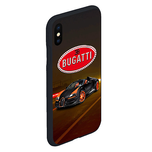 Чехол iPhone XS Max матовый Bugatti на ночной дороге / 3D-Черный – фото 2