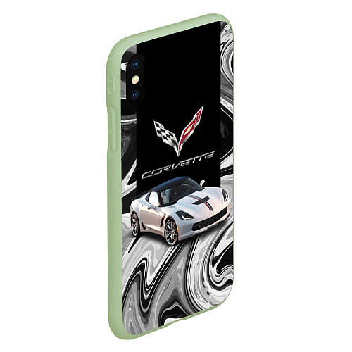 Чехол iPhone XS Max матовый Chevrolet Corvette - Motorsport - Racing team / 3D-Салатовый – фото 2