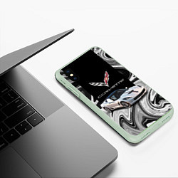 Чехол iPhone XS Max матовый Chevrolet Corvette - Motorsport - Racing team, цвет: 3D-салатовый — фото 2