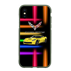 Чехол iPhone XS Max матовый Chevrolet Corvette - гоночная команда - Motorsport, цвет: 3D-темно-зеленый