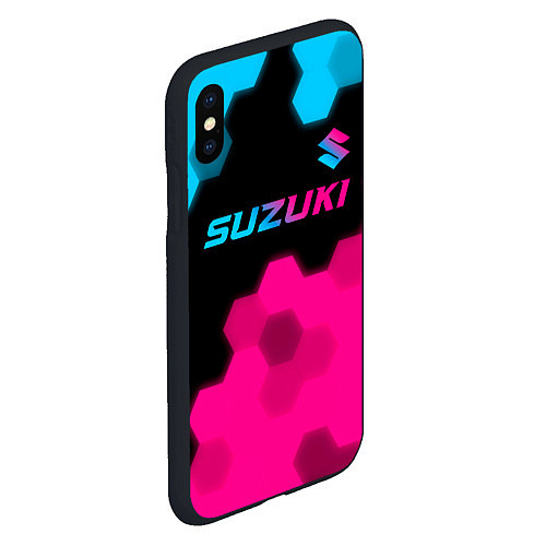 Чехол iPhone XS Max матовый Suzuki - neon gradient: символ сверху / 3D-Черный – фото 2