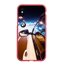 Чехол iPhone XS Max матовый Бэха мчится по ночному городу, цвет: 3D-красный