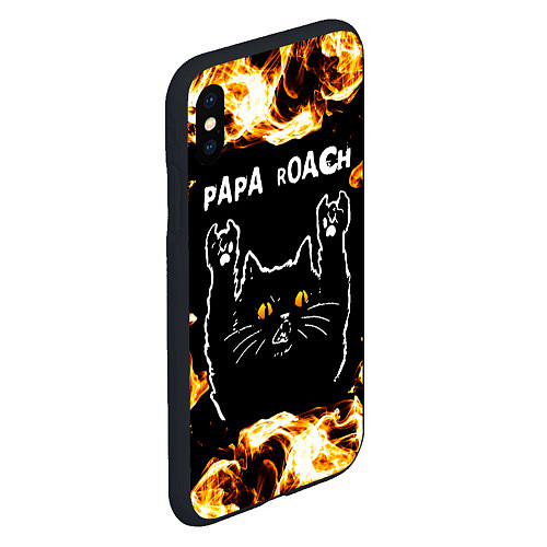 Чехол iPhone XS Max матовый Papa Roach рок кот и огонь / 3D-Черный – фото 2