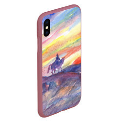 Чехол iPhone XS Max матовый Одинокий всадник в степи на закате, цвет: 3D-малиновый — фото 2