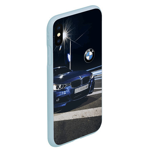 Чехол iPhone XS Max матовый BMW на ночной трассе / 3D-Голубой – фото 2