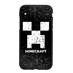 Чехол iPhone XS Max матовый Minecraft с потертостями на темном фоне, цвет: 3D-черный