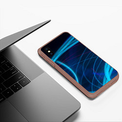 Чехол iPhone XS Max матовый Синие абстрактные линии в темноте, цвет: 3D-коричневый — фото 2