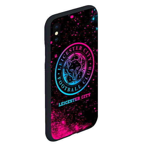 Чехол iPhone XS Max матовый Leicester City - neon gradient / 3D-Черный – фото 2