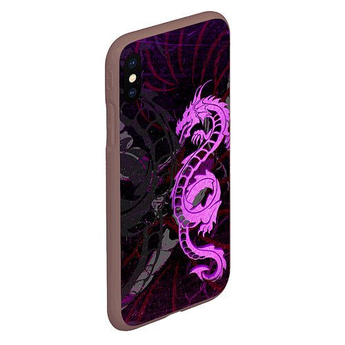 Чехол iPhone XS Max матовый Неоновый дракон purple dragon / 3D-Коричневый – фото 2