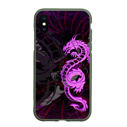 Чехол iPhone XS Max матовый Неоновый дракон purple dragon