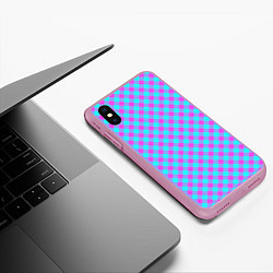Чехол iPhone XS Max матовый Фиолетовые и голубые квадратики, цвет: 3D-розовый — фото 2