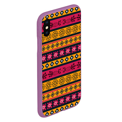 Чехол iPhone XS Max матовый Африканские узоры ромбики и ящерицы / 3D-Фиолетовый – фото 2