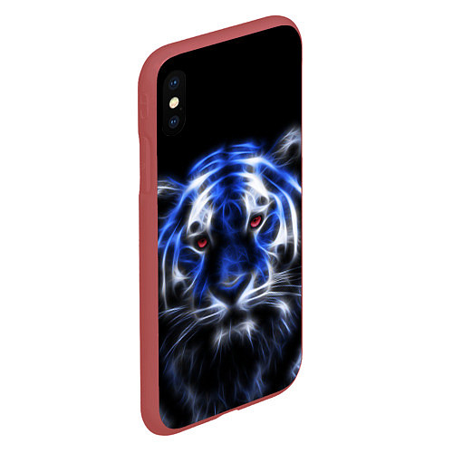 Чехол iPhone XS Max матовый Синий неоновый тигр / 3D-Красный – фото 2