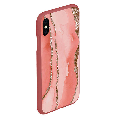 Чехол iPhone XS Max матовый Розовое золото акварель / 3D-Красный – фото 2