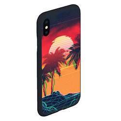 Чехол iPhone XS Max матовый Пальмы и пляж на закате с помехами VHS ретро дизай, цвет: 3D-черный — фото 2