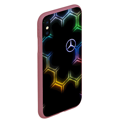 Чехол iPhone XS Max матовый Mercedes - neon pattern / 3D-Малиновый – фото 2