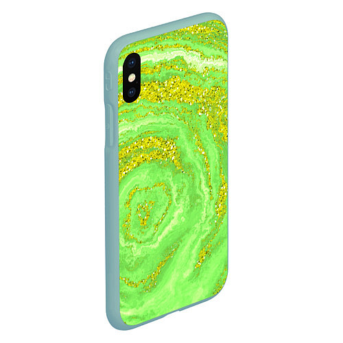 Чехол iPhone XS Max матовый Салатовая золотистая абстракция / 3D-Мятный – фото 2