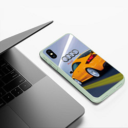 Чехол iPhone XS Max матовый Audi TT мчится в тоннеле, цвет: 3D-салатовый — фото 2