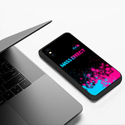 Чехол iPhone XS Max матовый Mass Effect - neon gradient: символ сверху, цвет: 3D-черный — фото 2