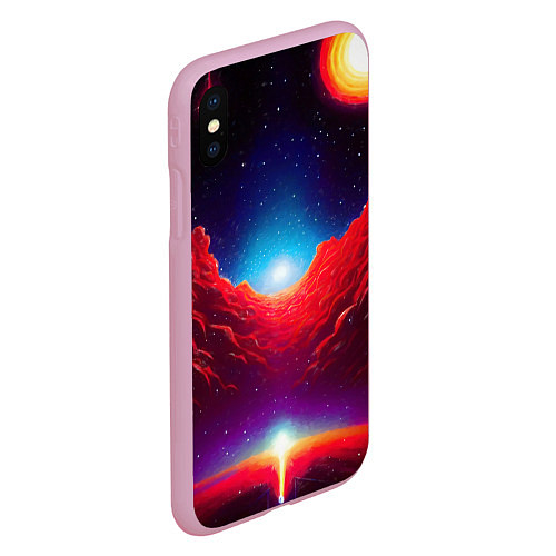 Чехол iPhone XS Max матовый Красные облака туманности в космическом пространст / 3D-Розовый – фото 2