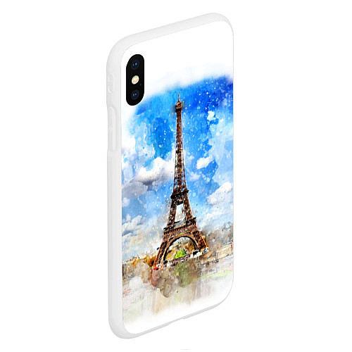 Чехол iPhone XS Max матовый Париж Эйфелева башня рисунок / 3D-Белый – фото 2