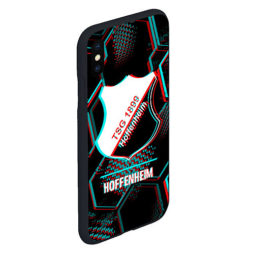 Чехол iPhone XS Max матовый Hoffenheim FC в стиле glitch на темном фоне / 3D-Черный – фото 2