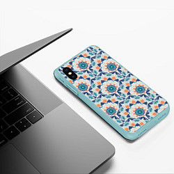 Чехол iPhone XS Max матовый Цветы светлый орнамент, цвет: 3D-мятный — фото 2