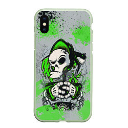 Чехол iPhone XS Max матовый Slipknot скелет green, цвет: 3D-салатовый