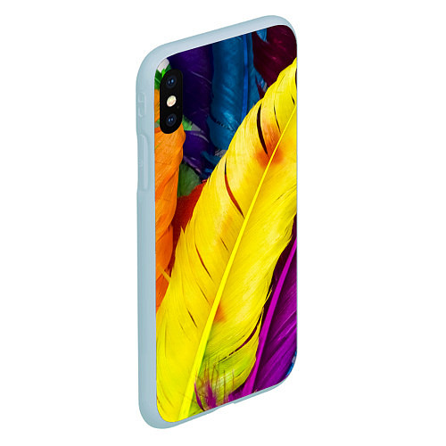 Чехол iPhone XS Max матовый Разноцветные перья птиц / 3D-Голубой – фото 2