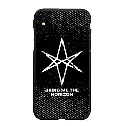 Чехол iPhone XS Max матовый Bring Me the Horizon с потертостями на темном фоне, цвет: 3D-черный