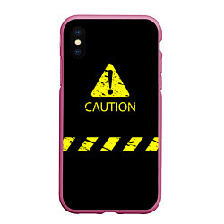 Чехол iPhone XS Max матовый CAUTION - Осторожно опасность, цвет: 3D-малиновый