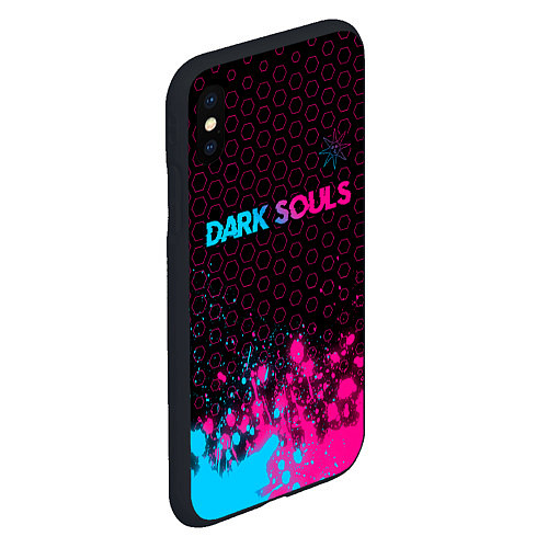 Чехол iPhone XS Max матовый Dark Souls - neon gradient: символ сверху / 3D-Черный – фото 2