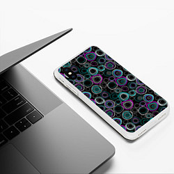 Чехол iPhone XS Max матовый Узор ретро круги и кольца на черном фоне, цвет: 3D-белый — фото 2