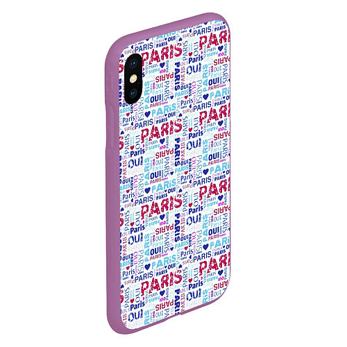 Чехол iPhone XS Max матовый Парижская бумага с надписями - текстура / 3D-Фиолетовый – фото 2