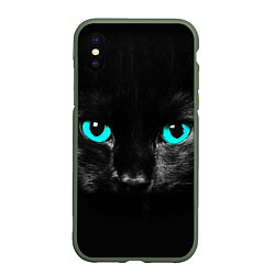 Чехол iPhone XS Max матовый Чёрный кот с бирюзовыми глазами