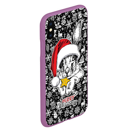 Чехол iPhone XS Max матовый Merry Christmas! Rabbit with cookies / 3D-Фиолетовый – фото 2