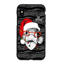 Чехол iPhone XS Max матовый Be merry, fish, Santa Claus, цвет: 3D-черный