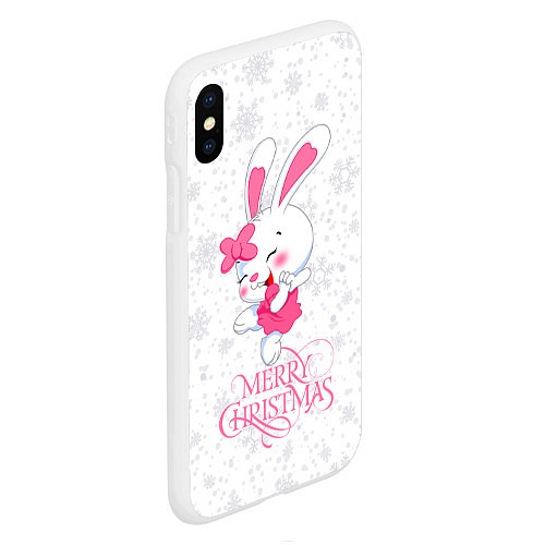 Чехол iPhone XS Max матовый Merry Christmas, cute bunny / 3D-Белый – фото 2